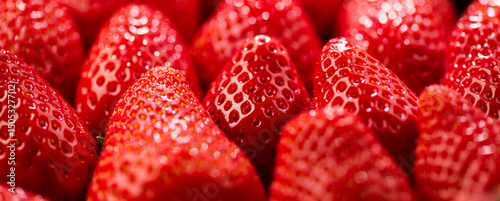 Strawberry, fresh ripe strawberries background close-up. Organic Vegetarian healthy food backdrop, macro shot 