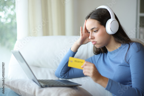 Frustrated woman buying entertainment content after mistake