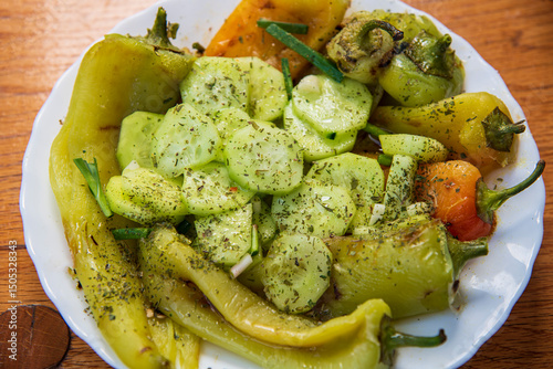 Salad with cucumbers and green peppers