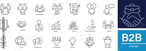 B2B Business Icon Set partnership, collaboration, networking, business deal, 