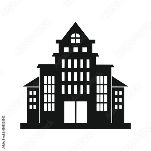 Silhouette vector illustration of a multi story building architecture