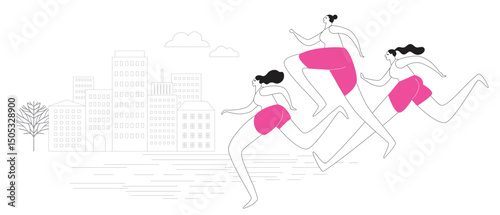 Feel the Pulse of the City — Run It. Abstract women runners figures. Vector  illustration of group of women, running marathon. 