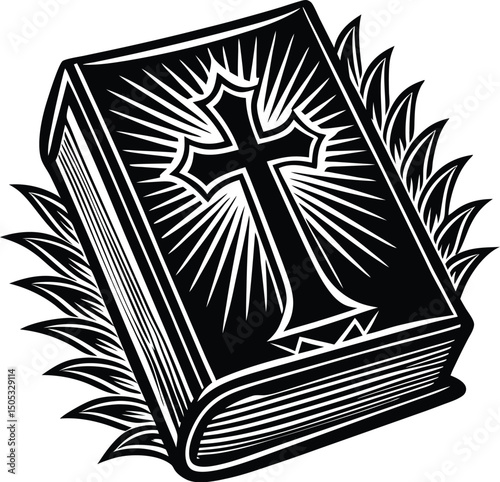bible with christmas cross silhouette