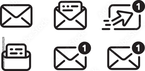 Email icons set representing messaging communication notifications and incoming messages
