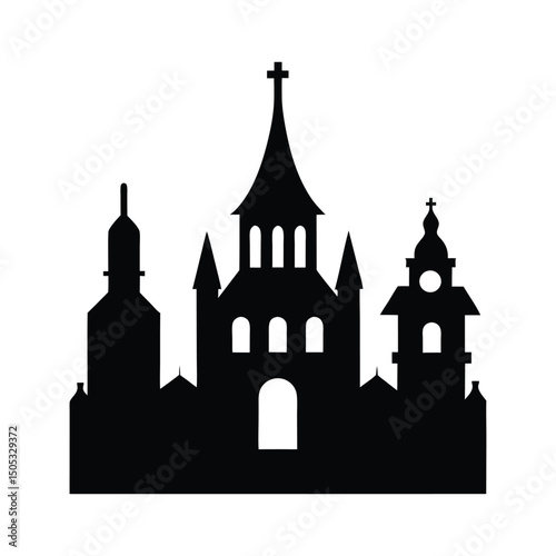 Spooky church silhouette vector illustration gothic style architecture design