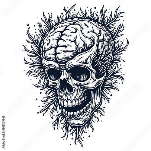 Skull With Exposed Brain Graphic Art