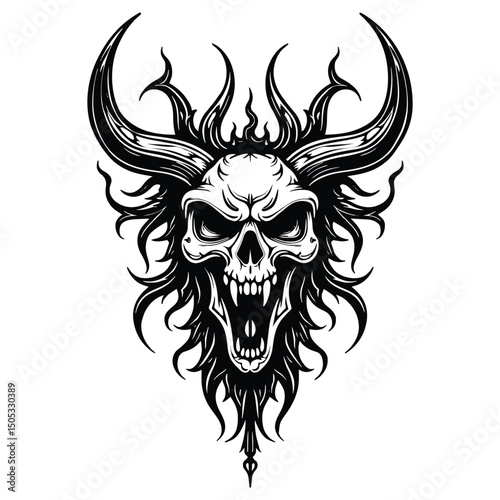 Stylized Skull With Horns Illustration