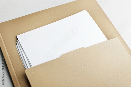 Beige folder containing several blank white papers