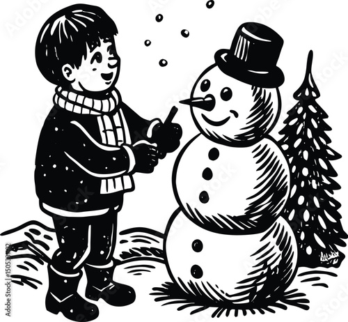 child building a snowman