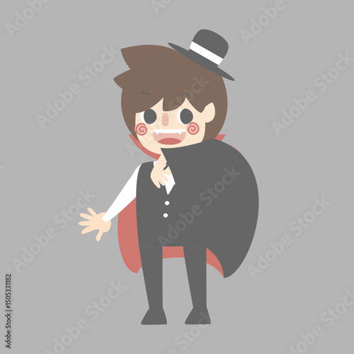 happy halloween holiday festival with boy wearing vampire costume, flat vector illustration cartoon character costume design