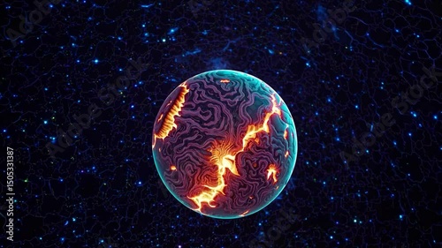 Cosmic orb with abstract patterns glowing in space journey across a starry universe