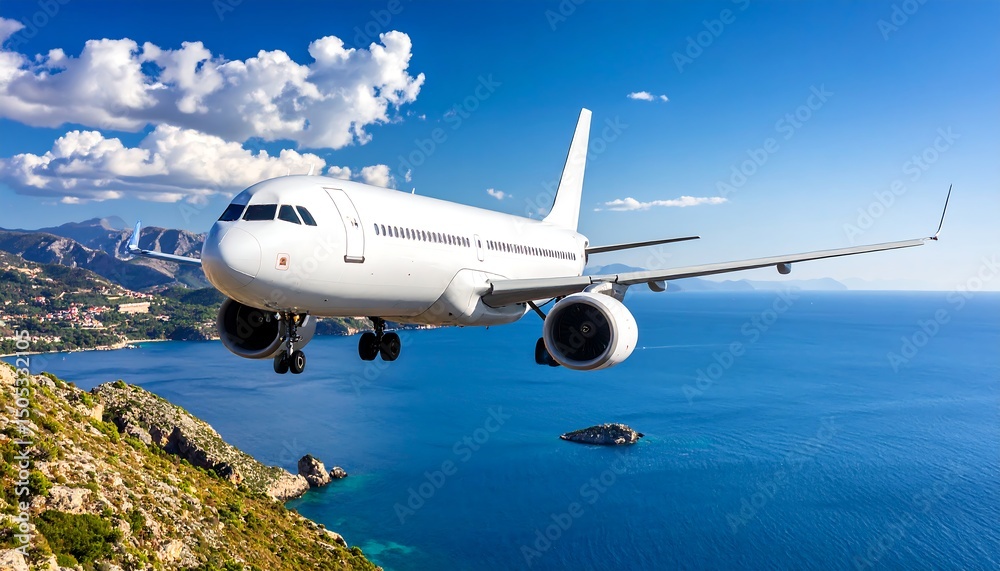 Fototapeta premium Airplane Landing Coastal Flight.