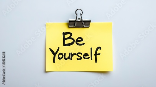 Be Yourself Reminder Note, Positive Affirmation and Self-Acceptance Concept, Isolated on White
