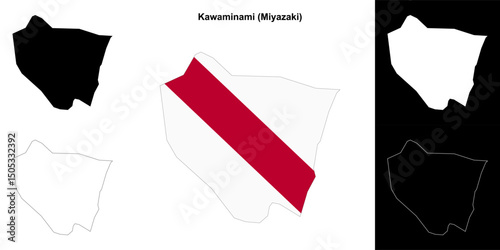 Kawaminami (Miyazaki) outline map set