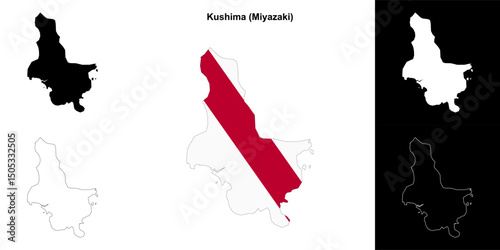 Kushima (Miyazaki) outline map set
