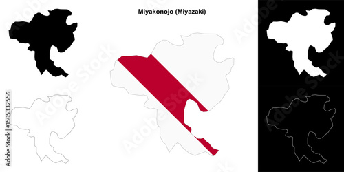 Miyakonojo (Miyazaki) outline map set