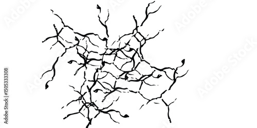 Deep cracks intertwine across a stark white surface, creating an abstract tapestry that showcases the beauty within destruction. Nature’s design captivates the observer’s imagination.
