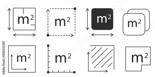 Square meter icon line quantity area, m2 measuring area sign symbol. Simple territory measurement. Flat area square meter.