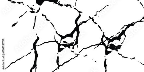 Deep cracks intertwine across a stark white surface, creating an abstract tapestry that showcases the beauty within destruction. Nature’s design captivates the observer’s imagination.
