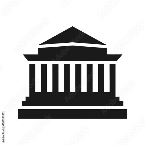 Simple black silhouette of government building with columns and triangular roof