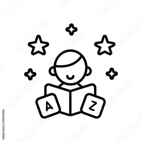 Child reading book early childhood learning education, alphabet story for happy kids