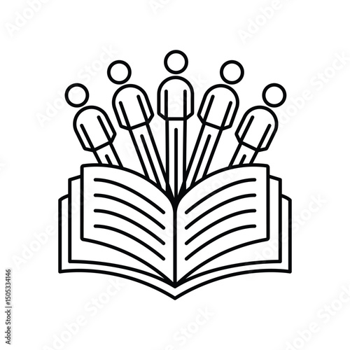 Diverse education icon knowledge book empowering people, students, fostering group learning, community inclusion