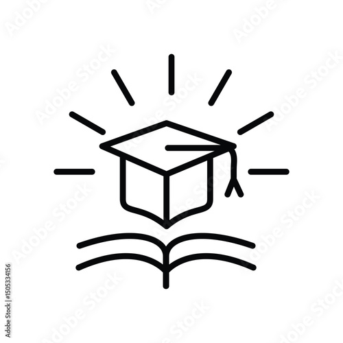 Education graduation cap with book, knowledge from study, learn academic achievement and wisdom