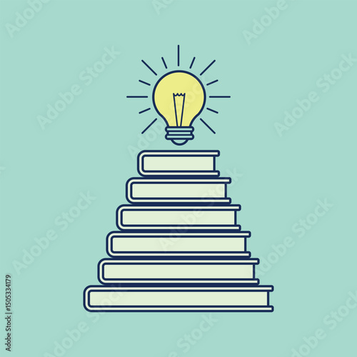 Learning development idea books, light bulb, knowledge, education stack bring inspiration, wisdom.