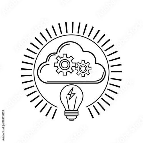 Innovation idea brainstorming creative cloud technology with gears, lightbulb concept for solution