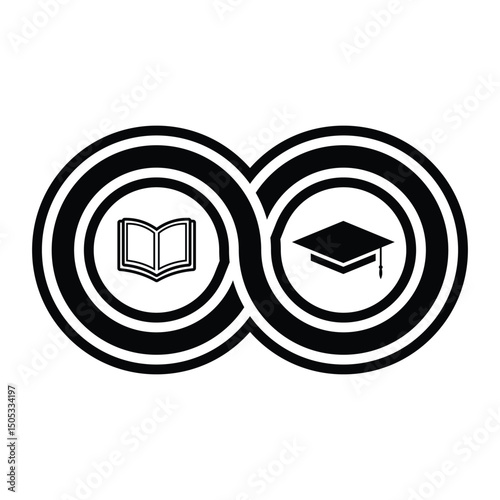 Lifelong learning icon shows continuous education, knowledge, study with book, graduation cap, infinity symbol