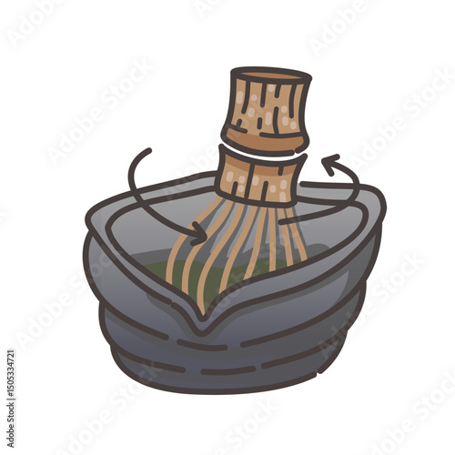 Matcha Tea Bowl (Chawan) with chasen Illustration