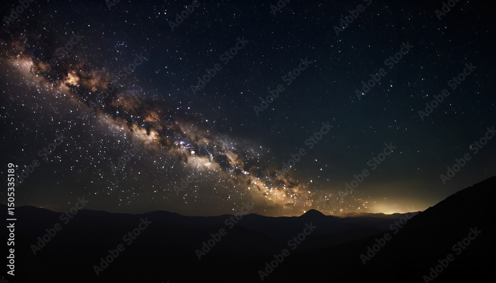 Fototapeta premium The night sky is lit by the moonlight, Serene night sky glowing vibrantly with countless radiant stars and softly shimmering nebula clouds
