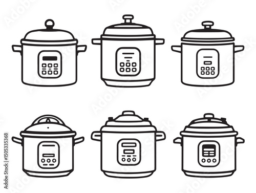 Pressure cooker line art clean outline for cooking illustration