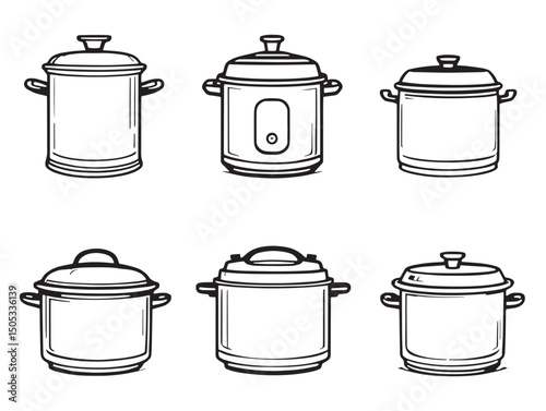 Pressure cooker line art simple kitchen cooking utensil design