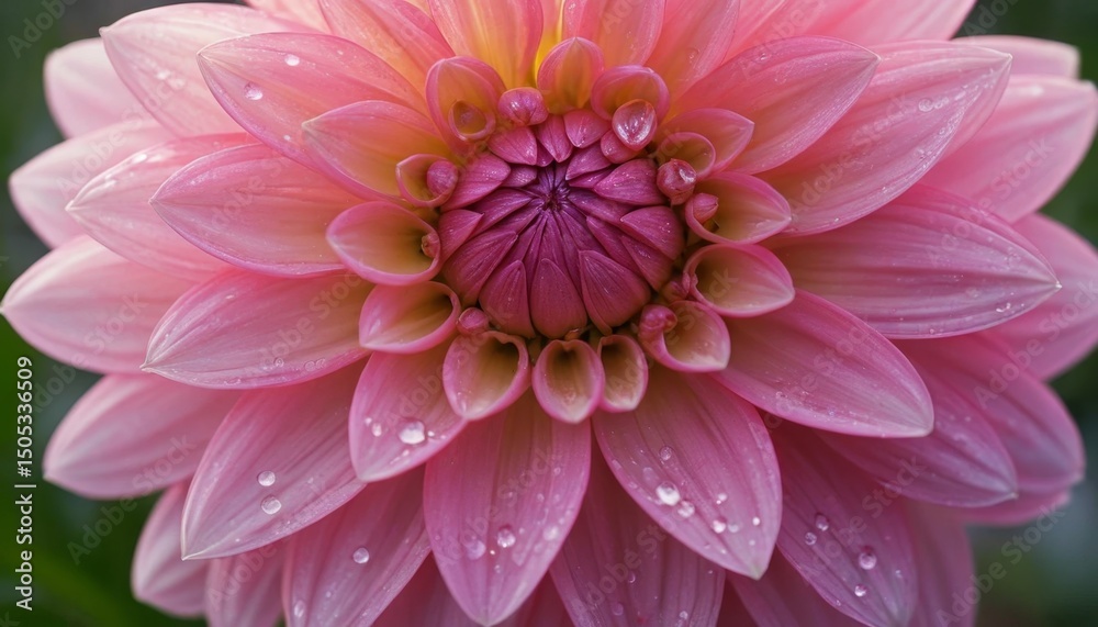 Fototapeta premium Stunning Pink Dahlia Flower Blossom with Dew Drops Close Up Macro Photography