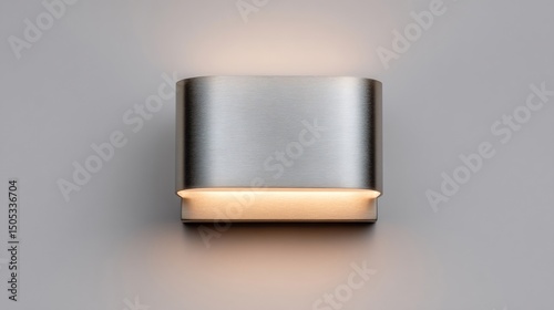 Brushed metal wall sconce with a light strip. photo