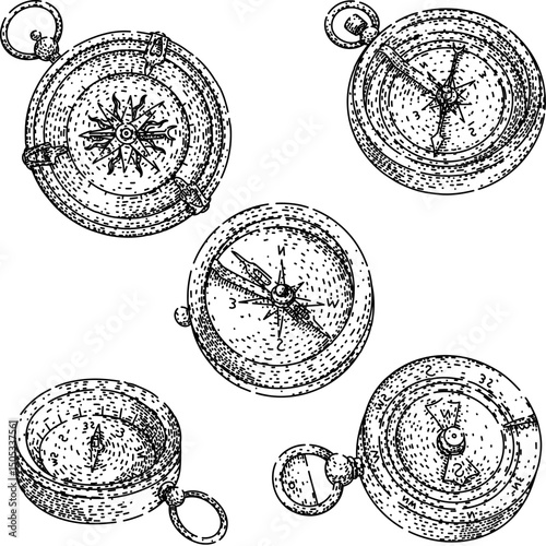 compass set sketch hand drawn vector