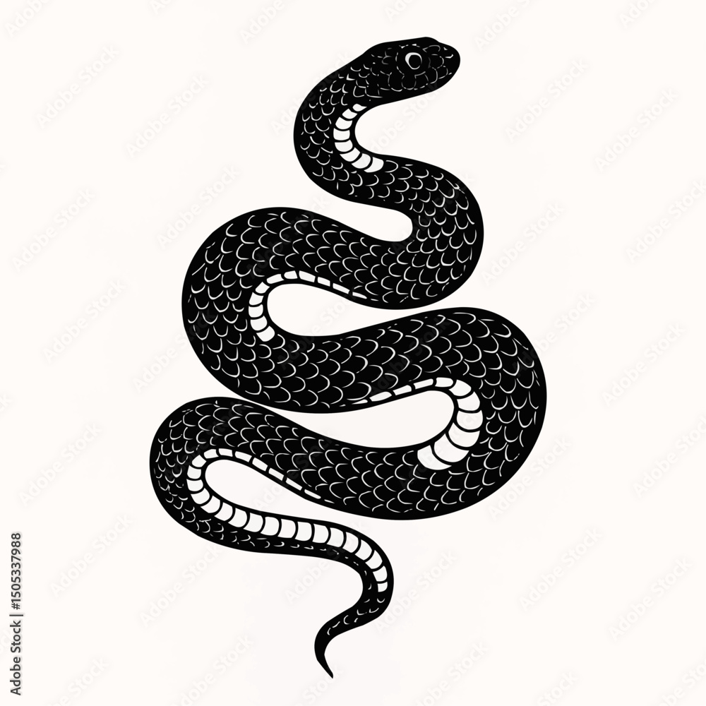 Fototapeta premium Hand drawn vintage snake illustration. Graphic sketch for posters,clothes, t-shirt design, pins, patches, badges.