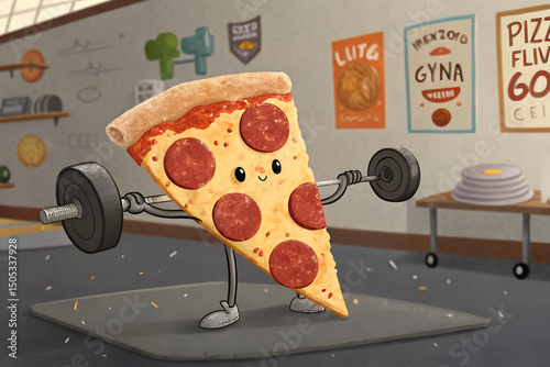  Slice of Pizza Lifting Weights – Fitness Food Joke Illustration