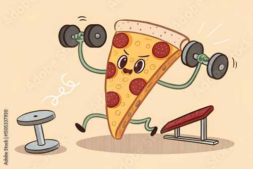  Slice of Pizza Lifting Weights – Fitness Food Joke Illustration