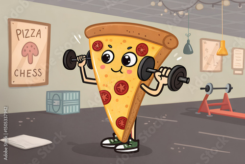  Slice of Pizza Lifting Weights – Fitness Food Joke Illustration