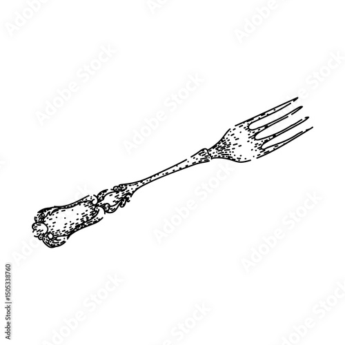 flatware fork engraved silver sketch hand drawn vector