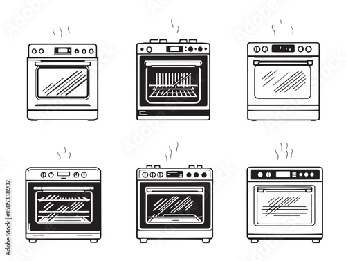 Simple clean oven line art icon for cooking