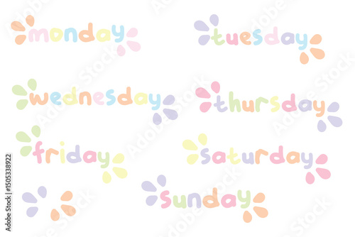 Colorful Weekly Set. Sunday, Monday, Tuesday, Thursday, Wednesday, Friday, Saturday 
