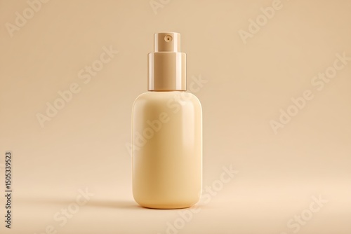 Minimalist Cream Bottle Against a Neutral Beige Background Perfect for Skincare or Beauty Concepts