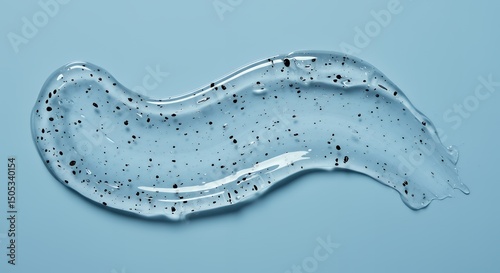 Clear exfoliating scrub gel with black particles for skincare routine and gentle skin cleansing treatment