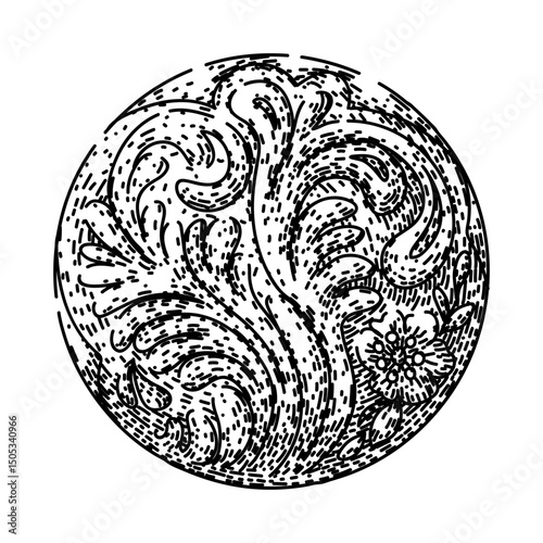 vintage ornate metal button sketch hand drawn vector