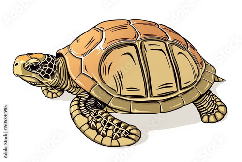 Detailed colored illustration of a turtle with a textured shell and patterned limbs, isolated on white background, perfect for educational materials, stickers, and wildlife design projects