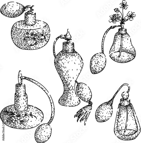 perfume automizer set sketch hand drawn vector