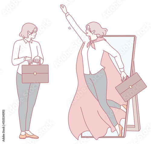 A woman brilliantly transitions from a typical corporate look to an exceptionally powerful superhero persona